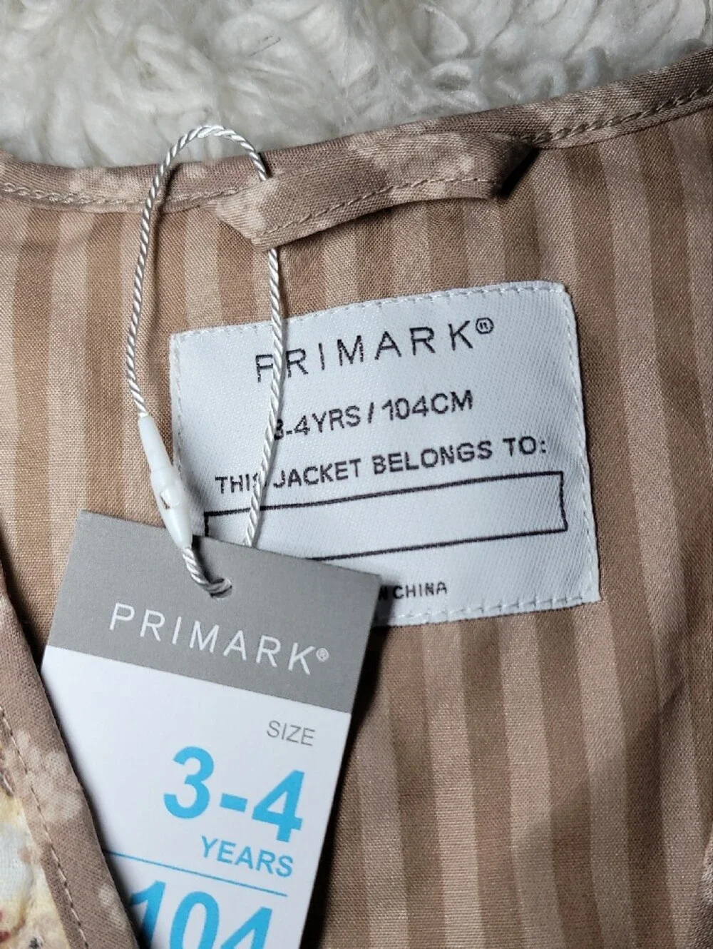 Primark Beige Striped Lined Kids Jacket